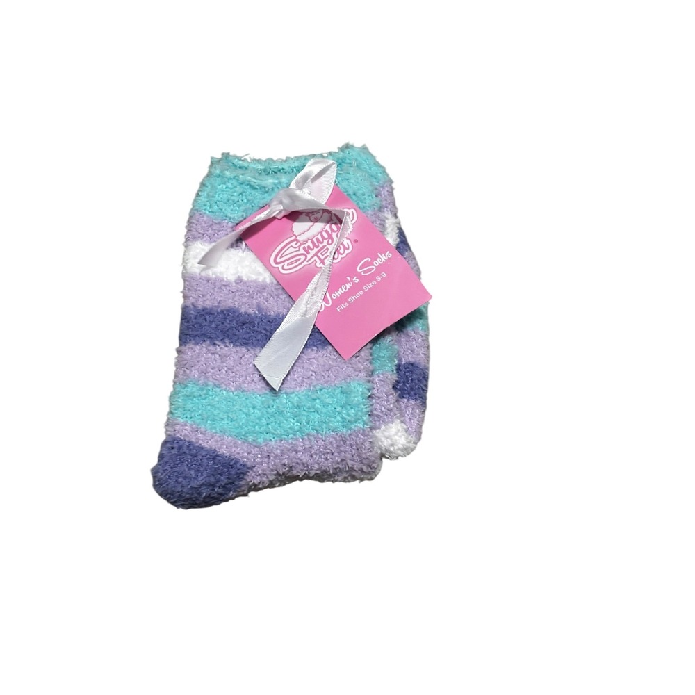 Snuggle Feet Women Socks Purple Teal Striped Cozy Plush Crew Socks Size 5-9